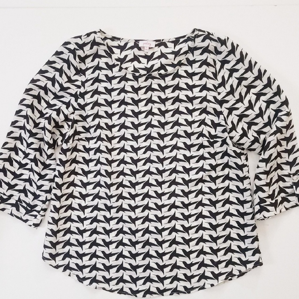Black & white print blouse Pixley Sz M Bird Print